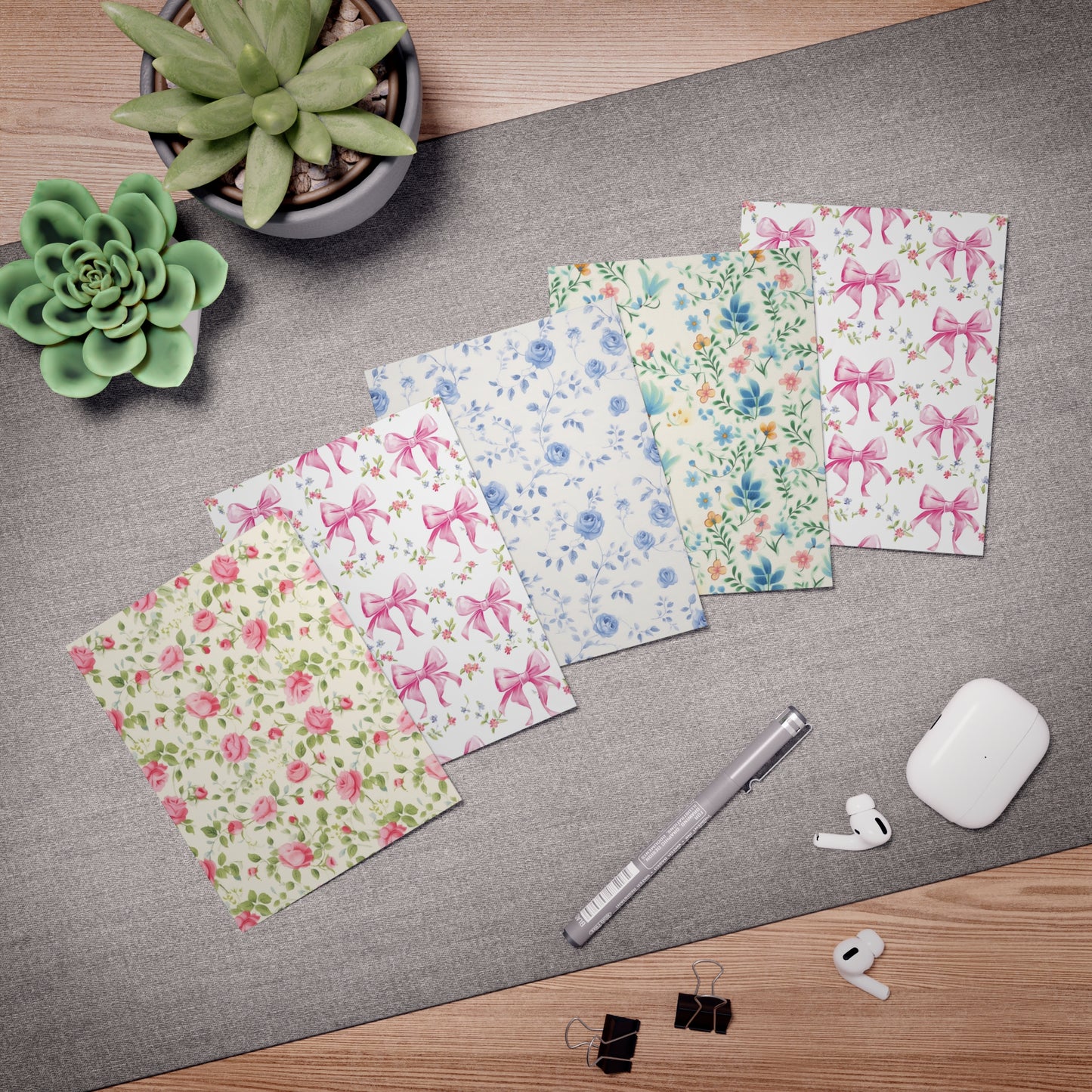 Lp- Bow and Flowers Multi-Design Greeting Cards (5-Pack)
